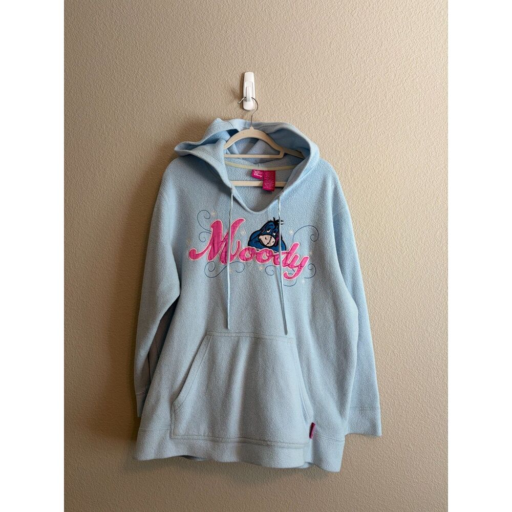 Disney Vintage Y2K Eeyore Moody Fleece Hoodie Pastel Blue Plus XL-2XL Kidcore